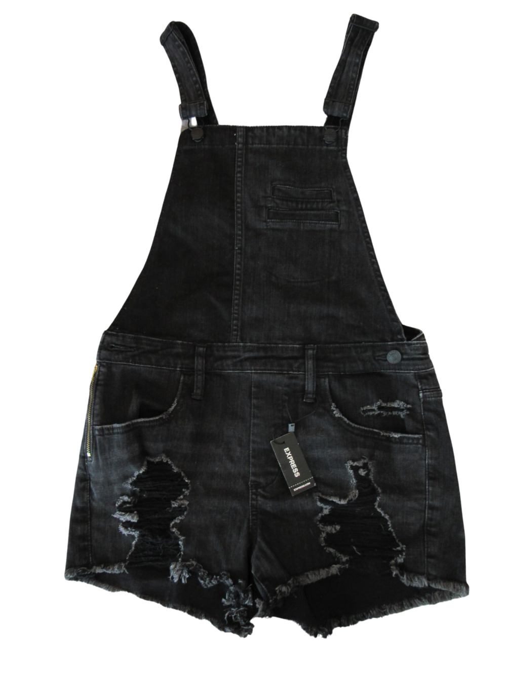 Women's Coveralls Shorts Express Distressed Black Size 4 Frayed Short